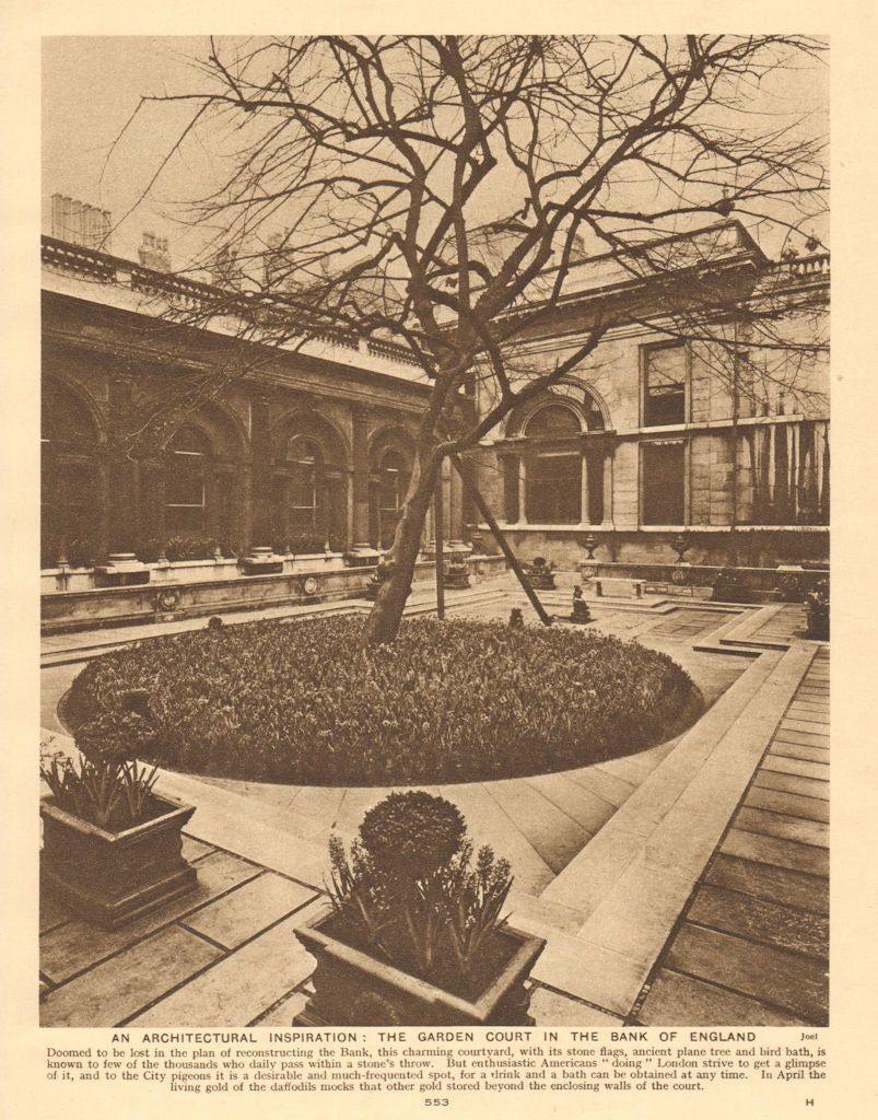 The garden court in the Bank of England 1926 old vintage print picture